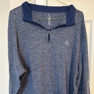 Rhoback Herringbone Long Sleeve Quarter Zip Pullover - Blue/White - XXL